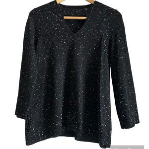 Loft Petites Long Sleeve Sweater Women's SP Black White Keyhole Neck